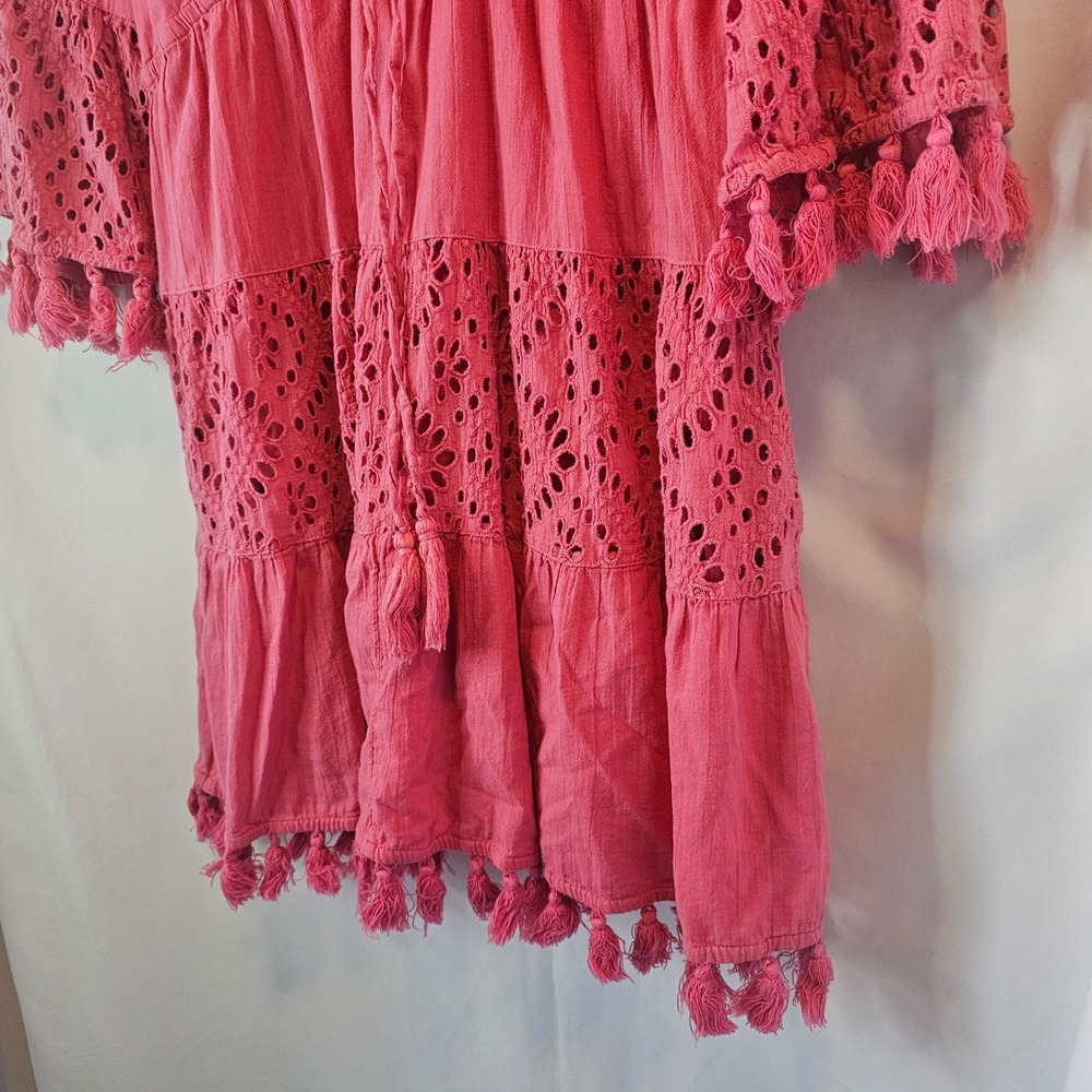 Sundance Pink Cotton Eyelet Lace‎ Tassel Boho Mini Dress Womens XS Rose - Picture 4 of 7